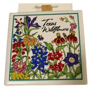 Notes Holder Ceramic Tile Florals Texas Wildflowers Messages Papers Souvenir